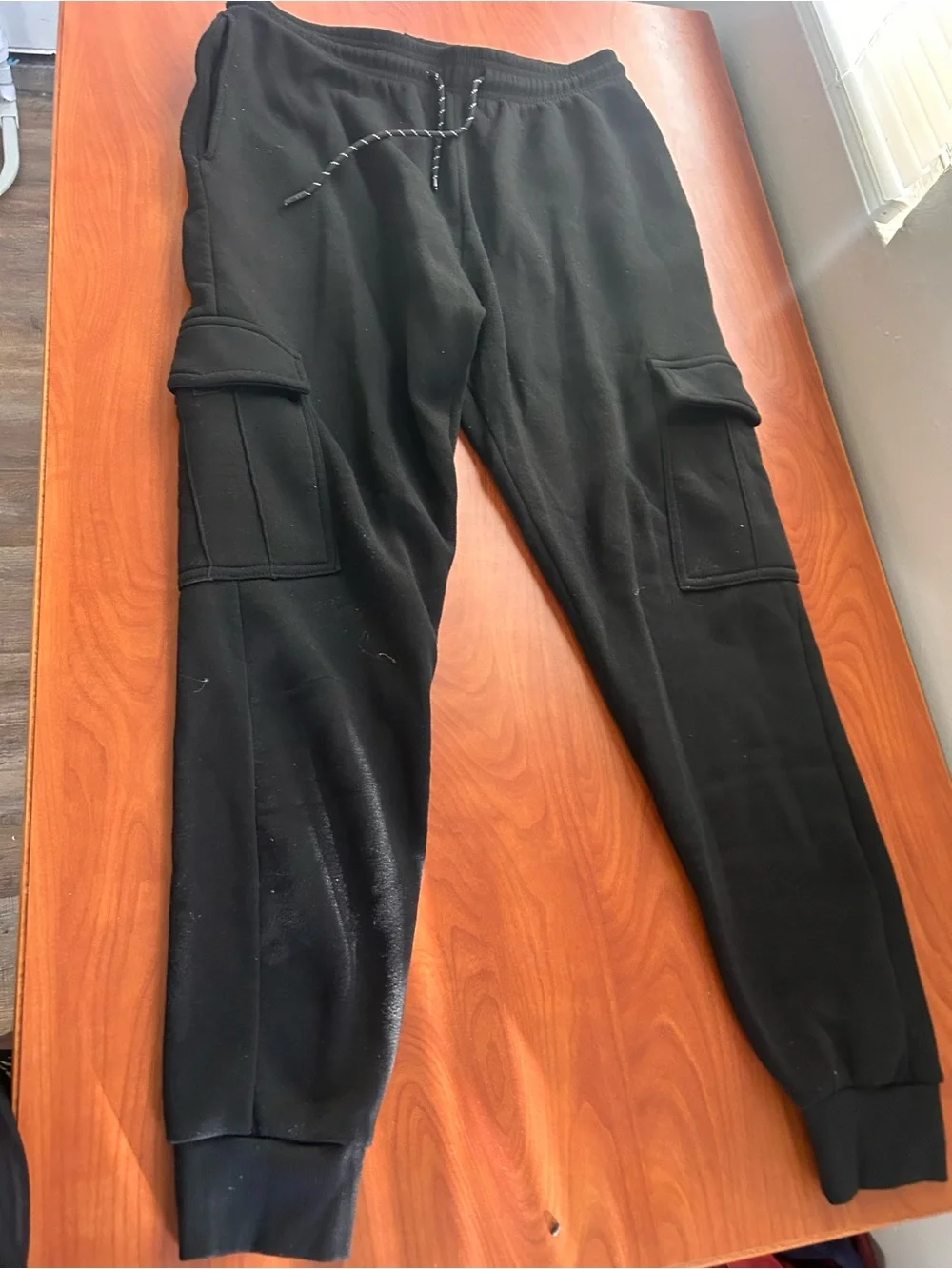 Men's Black Cargo Jogger Sweatpants with Drawstring Waist
